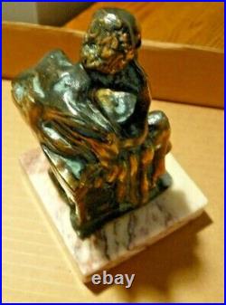 Vintage Sorates Cast Bronze Statue Sitting Pose Marble Base Made In Greece B. M