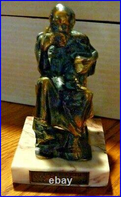 Vintage Sorates Cast Bronze Statue Sitting Pose Marble Base Made In Greece B. M