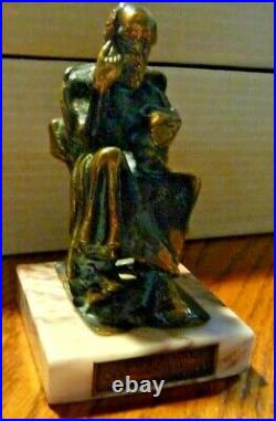 Vintage Sorates Cast Bronze Statue Sitting Pose Marble Base Made In Greece B. M