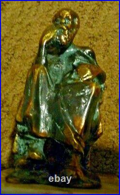 Vintage Sorates Cast Bronze Statue Sitting Pose Marble Base Made In Greece B. M