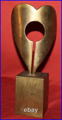 Vintage hand made bronze abstract art work statuette heart