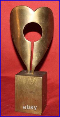 Vintage hand made bronze abstract art work statuette heart