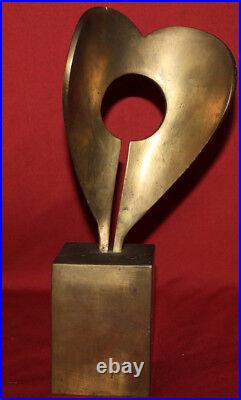 Vintage hand made bronze abstract art work statuette heart