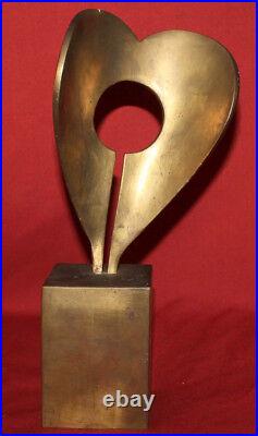 Vintage hand made bronze abstract art work statuette heart