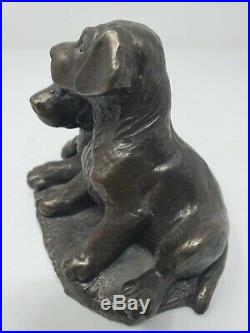 Vtg Bronze Labrador Retriever Puppies Bronze Statue Made in England
