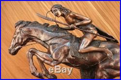 Western Art Cheyenne Indian Warrior on Horse Bronze Statue Remington Hand Made