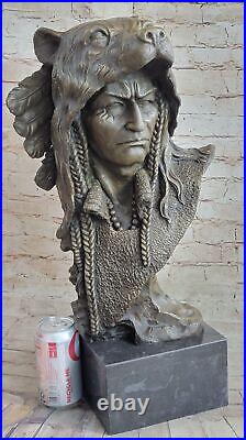 Western Art Native Indian Chief Hot Cast Hand Made Bronze Statue Figurine Deal