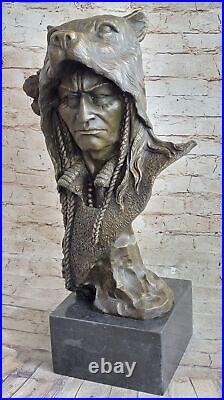 Western Art Native Indian Chief Hot Cast Hand Made Bronze Statue Figurine Deal