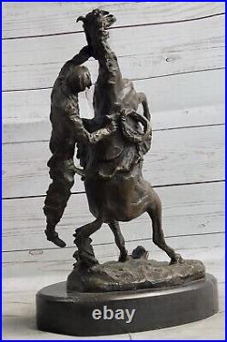 Western Art Vintage Copper Bronze Statue-Horse and Man Hand Made Hot Cast
