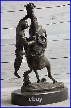 Western Art Vintage Copper Bronze Statue-Horse and Man Hand Made Hot Cast Statue