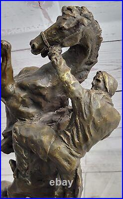 Western Art Vintage Copper Bronze Statue-Horse and Man Hand Made Hot Cast Statue