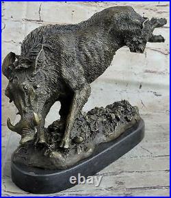 Wild Pig Boar Bronze Animal Sculpture Statue Signed Hand Made Figurine Sculpture