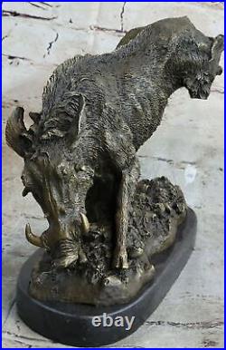 Wild Pig Boar Bronze Animal Sculpture Statue Signed Hand Made Figurine Sculpture