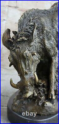 Wild Pig Boar Bronze Animal Sculpture Statue Signed Hand Made Figurine Sculpture