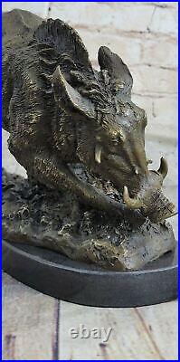 Wild Pig Boar Bronze Animal Sculpture Statue Signed Hand Made Figurine Sculpture