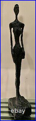 Woman Standing Pure Bronze Lost Wax Sculpture Unique Abstract Art Made In Uk