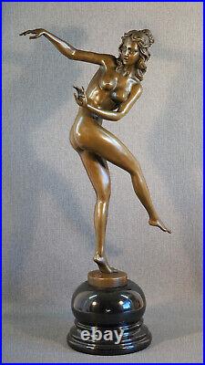 XL Bronze Statue The Magic Rings sign. Collinet nude dancer with rings