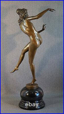 XL Bronze Statue The Magic Rings sign. Collinet nude dancer with rings